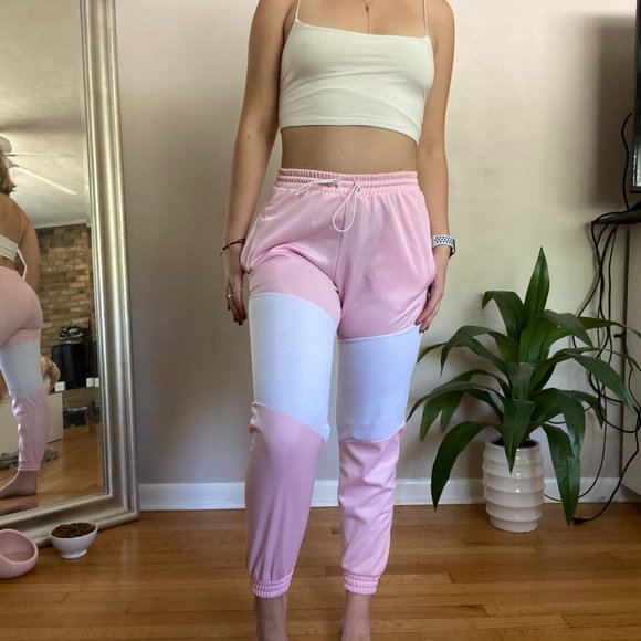 ASOS Pink & White High Waisted Joggers - Picture 1 of 4